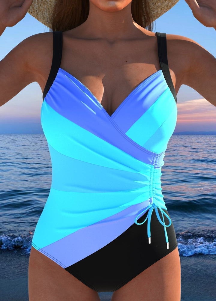 BIANCA| Costume da bagno di lusso con scollatura incrociata e stampa multicolore