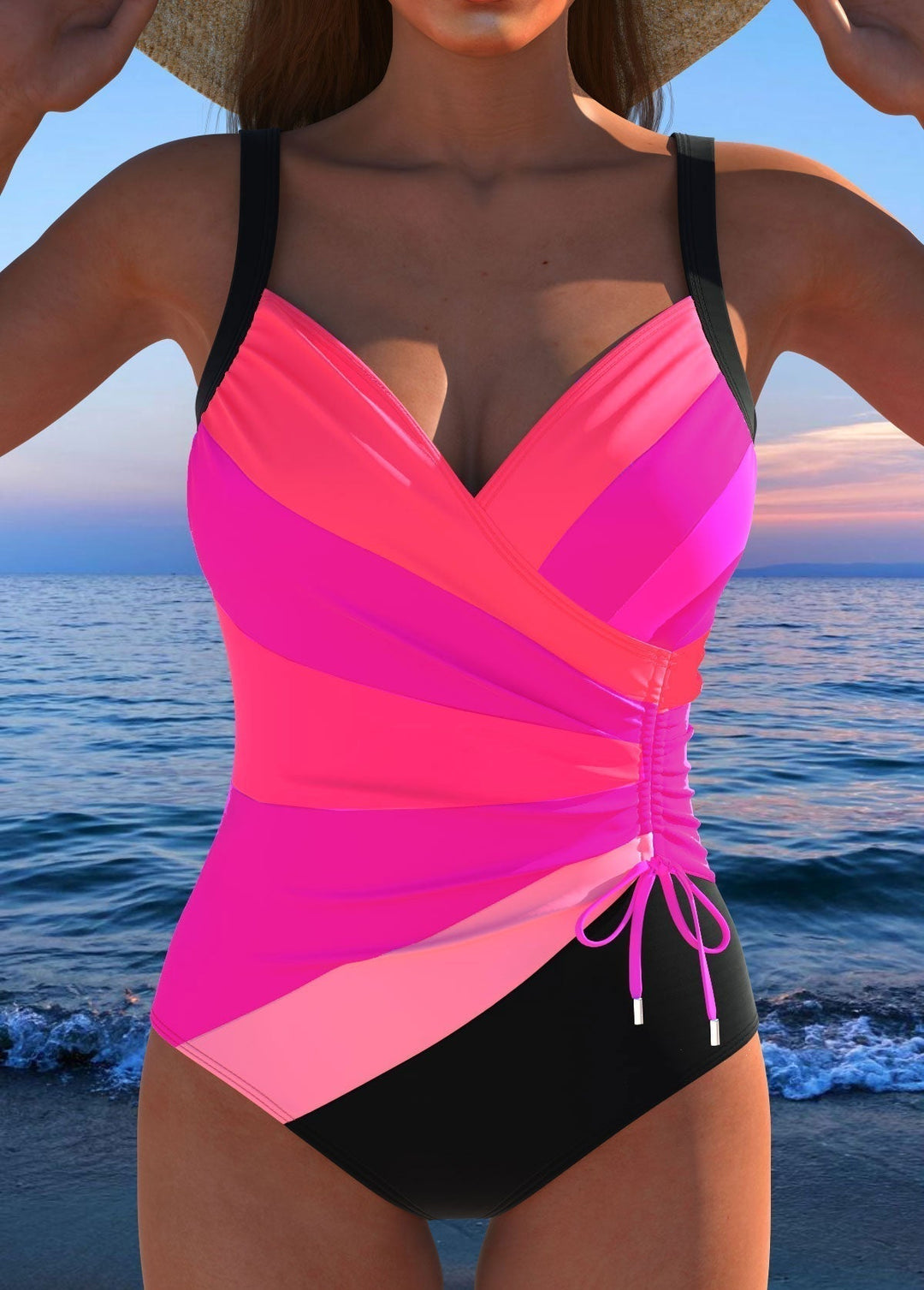 BIANCA| Costume da bagno di lusso con scollatura incrociata e stampa multicolore